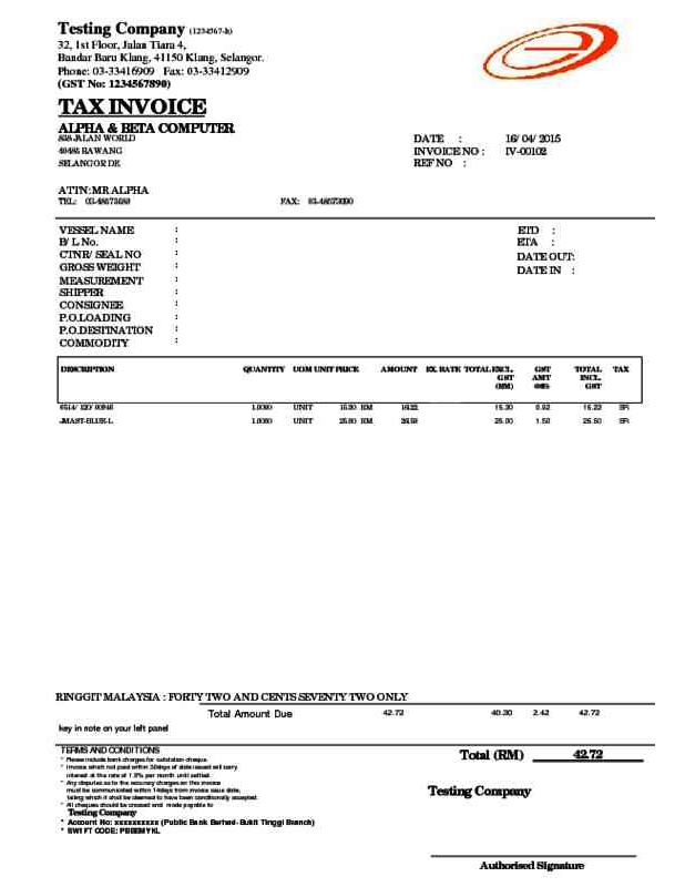 05 Tax Invoice - Forwarding